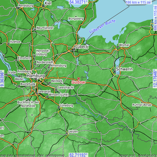 Topographic map of Gudow