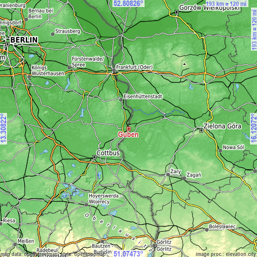 Topographic map of Guben