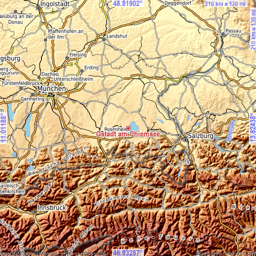 Topographic map of Gstadt am Chiemsee