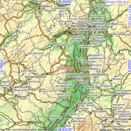 Topographic map of Grünstadt