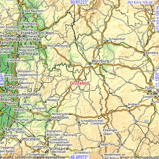 Topographic map of Grünsfeld