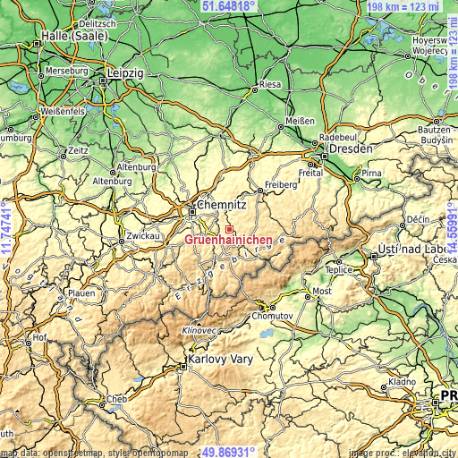 Topographic map of Grünhainichen