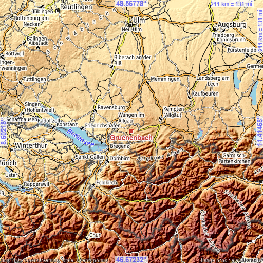 Topographic map of Grünenbach