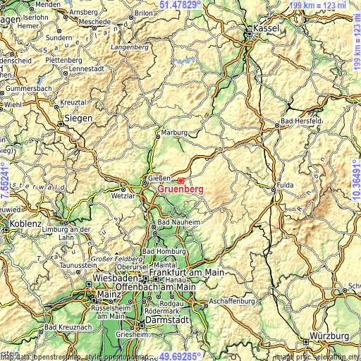 Topographic map of Grünberg