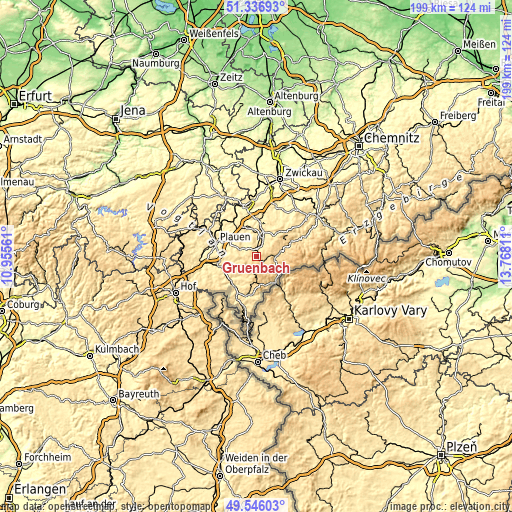 Topographic map of Grünbach