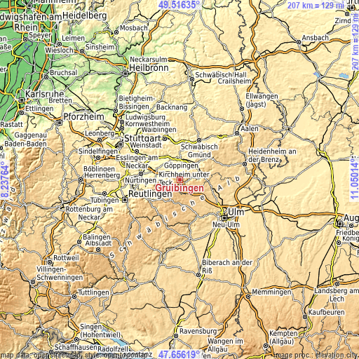 Topographic map of Gruibingen