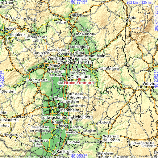 Topographic map of Groß-Zimmern