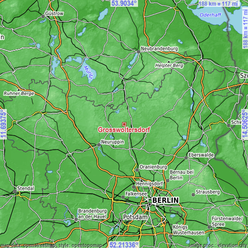 Topographic map of Großwoltersdorf