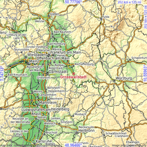 Topographic map of Großwallstadt