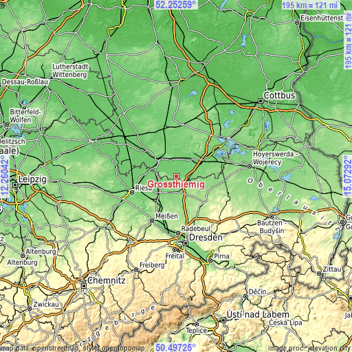 Topographic map of Großthiemig