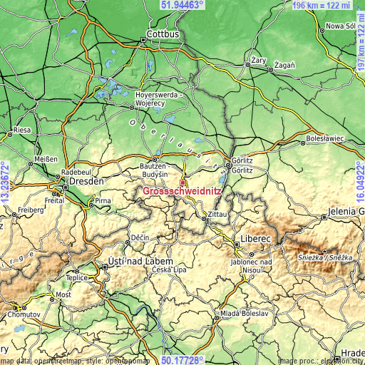 Topographic map of Großschweidnitz