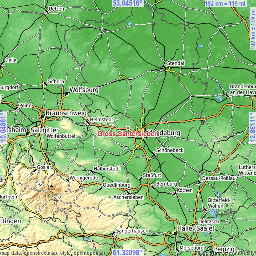 Topographic map of Groß Santersleben