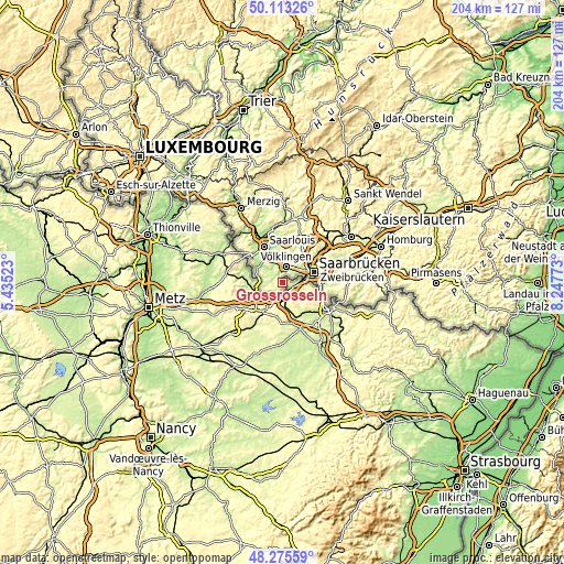 Topographic map of Großrosseln