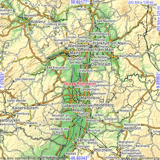 Topographic map of Groß-Rohrheim