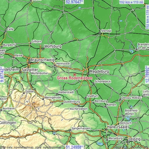 Topographic map of Groß Rodensleben