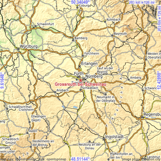 Topographic map of Großreuth bei Schweinau