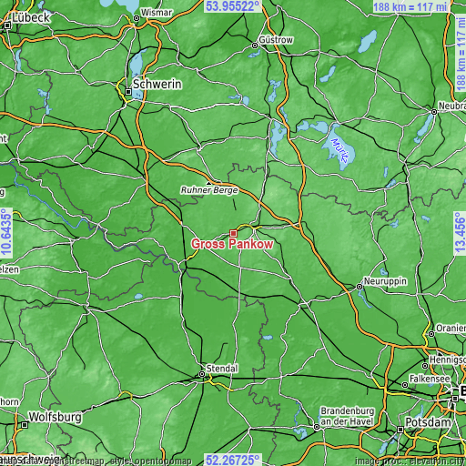 Topographic map of Groß Pankow