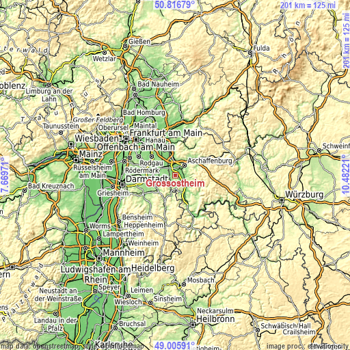 Topographic map of Großostheim