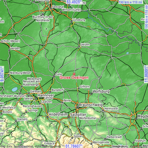 Topographic map of Groß Oesingen