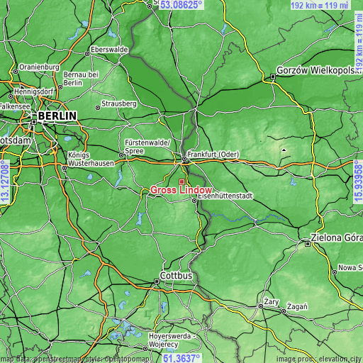 Topographic map of Groß Lindow