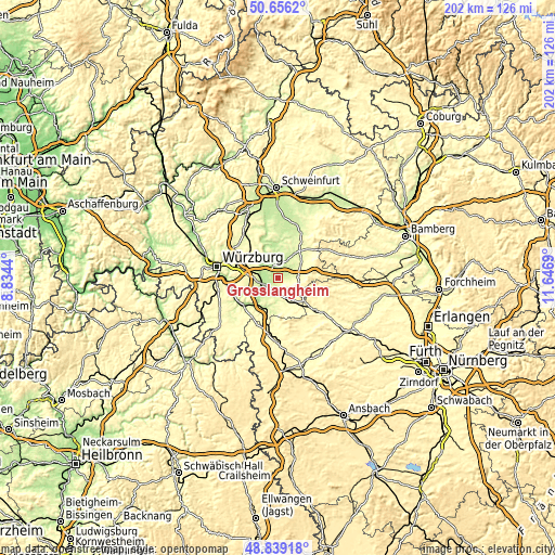 Topographic map of Großlangheim