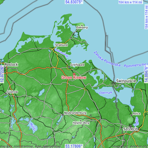 Topographic map of Groß Kiesow