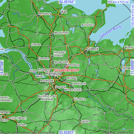 Topographic map of Großhansdorf