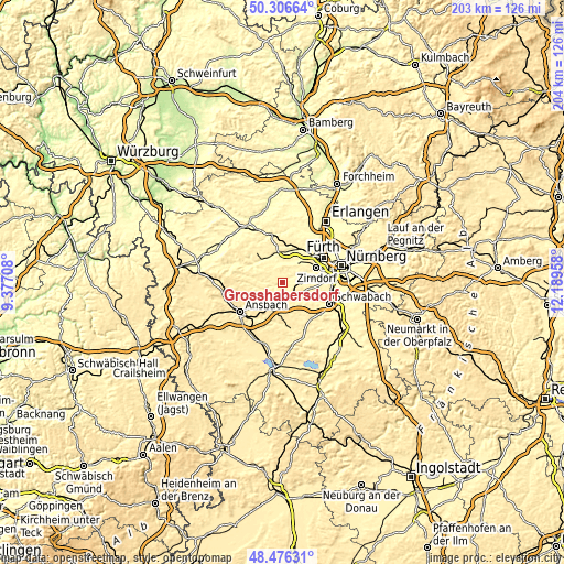 Topographic map of Großhabersdorf