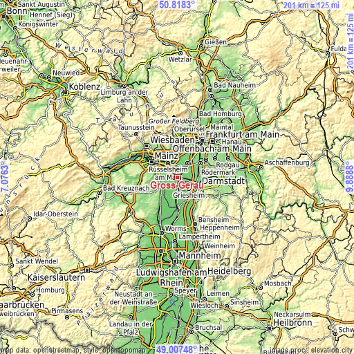 Topographic map of Groß-Gerau