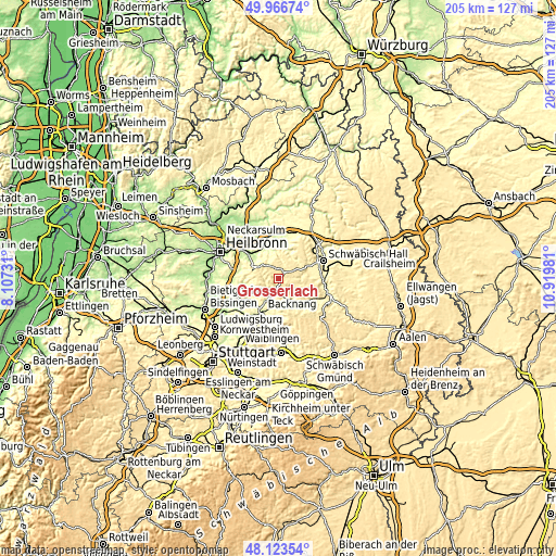 Topographic map of Großerlach