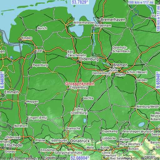 Topographic map of Großenkneten