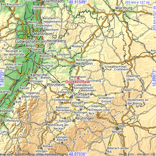 Topographic map of Großbottwar