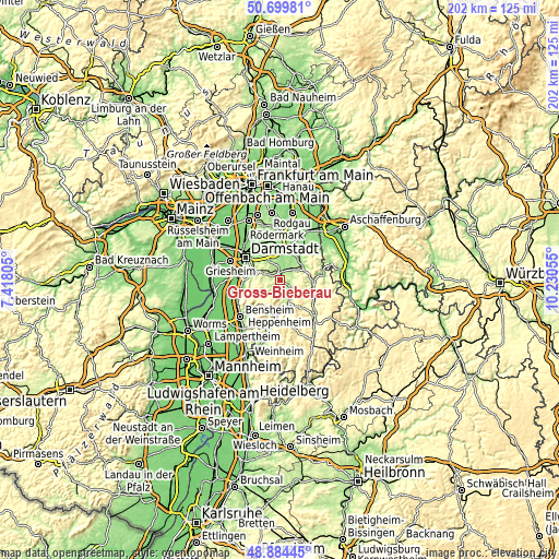 Topographic map of Groß-Bieberau