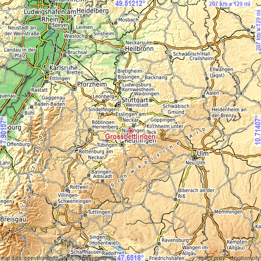 Topographic map of Großbettlingen
