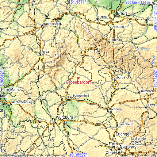 Topographic map of Großbardorf