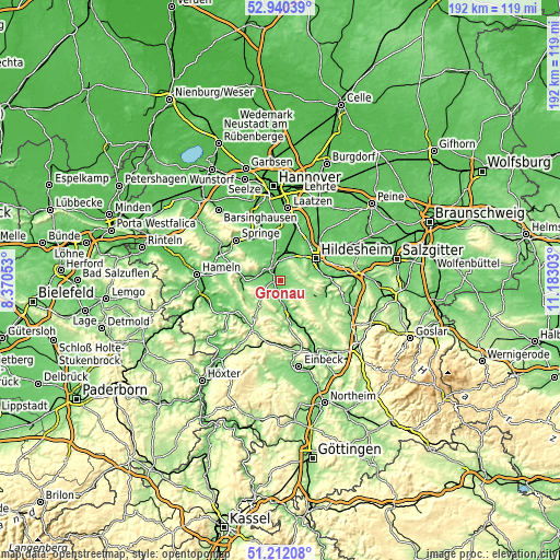 Topographic map of Gronau