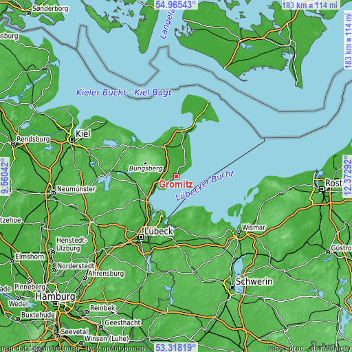 Topographic map of Grömitz