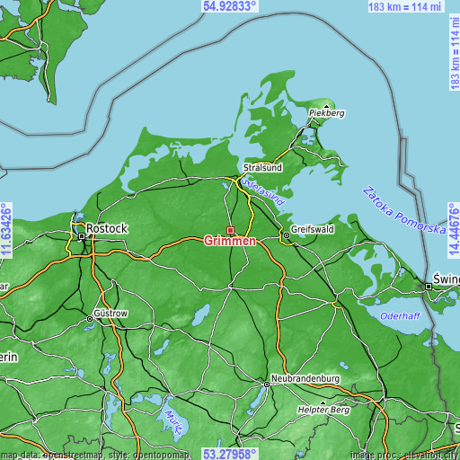 Topographic map of Grimmen