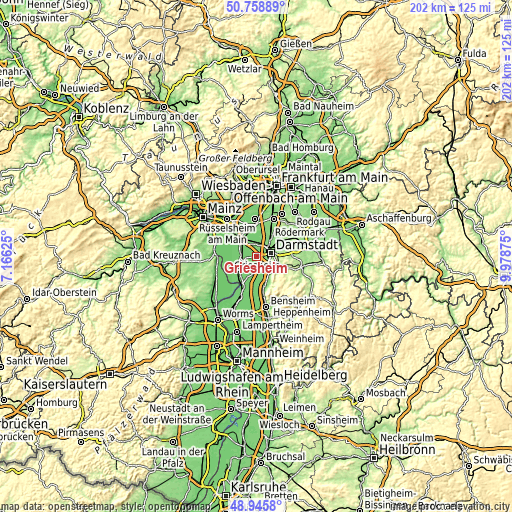 Topographic map of Griesheim