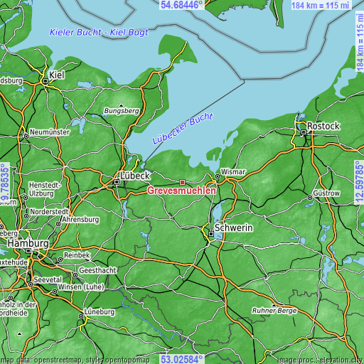 Topographic map of Grevesmühlen