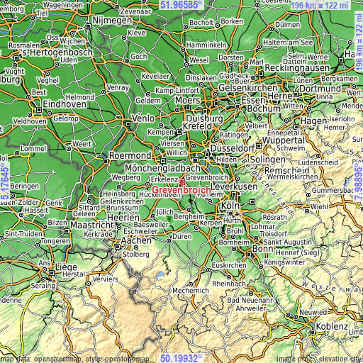 Topographic map of Grevenbroich