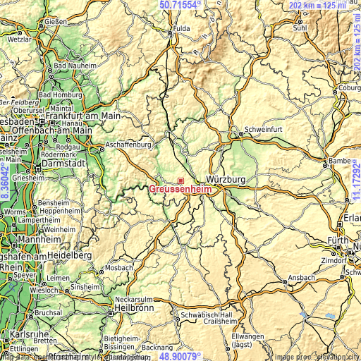 Topographic map of Greußenheim