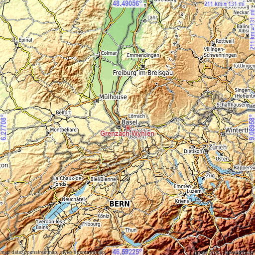 Topographic map of Grenzach-Wyhlen