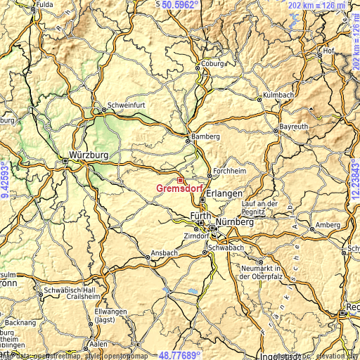 Topographic map of Gremsdorf