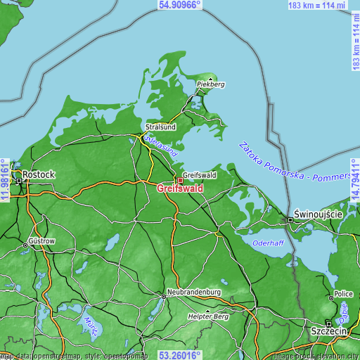 Topographic map of Greifswald