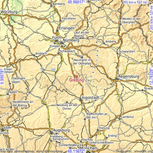 Topographic map of Greding