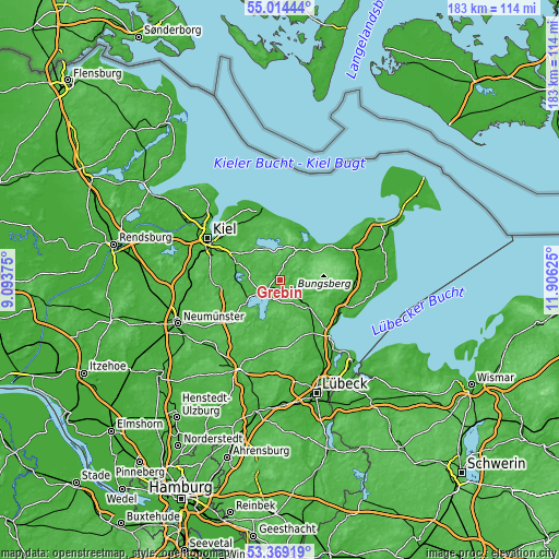 Topographic map of Grebin