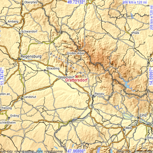 Topographic map of Grattersdorf