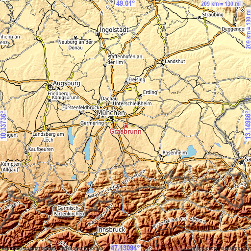 Topographic map of Grasbrunn