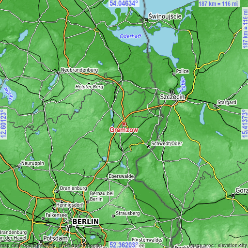 Topographic map of Gramzow